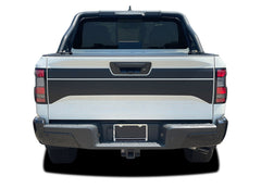 Rear view of 2022-2024 Nissan Frontier Tailgate Blackout Graphic Vinyl Stripes Decals Kit