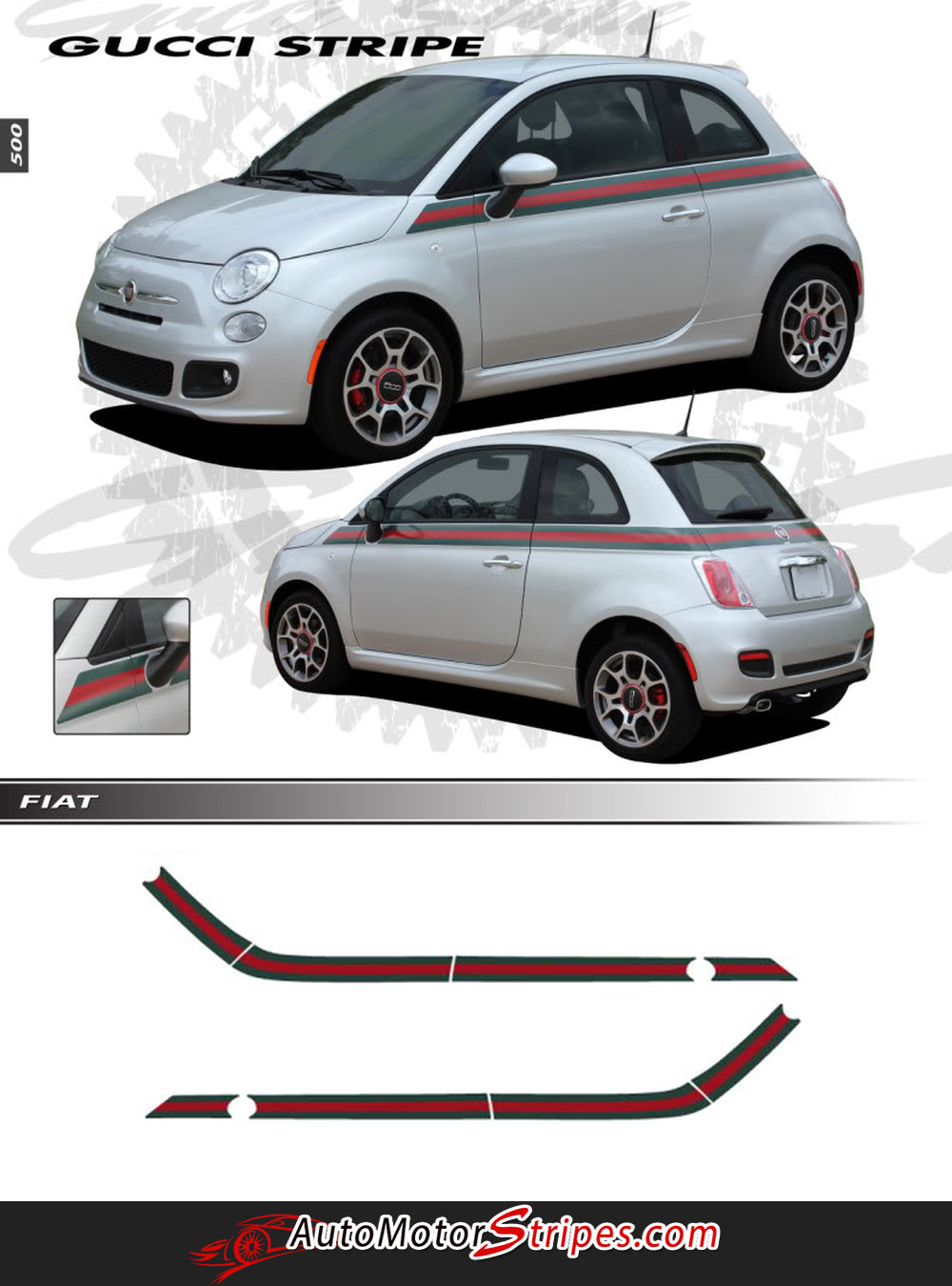 AG1739-2007-2018 Fiat 500 ITALIAN APPLIQUE Gucci Red and Gre